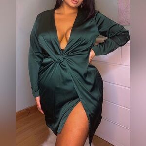 Elegant Dark Green Satin Dress